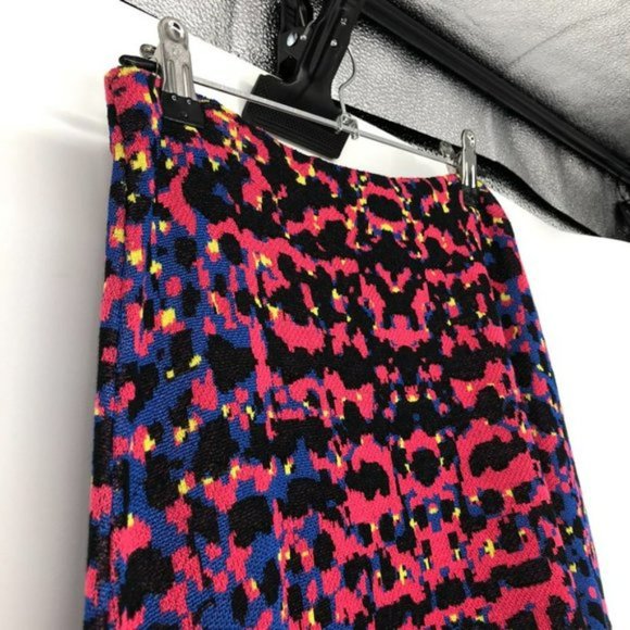 M  Missoni Bright Multicolor Jacquard Knit flared Midi skirt Red Blue inkblot 42 - Picture 5 of 14